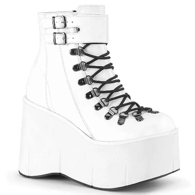 cute women’s flats for everyday fashion -Demonia KERA-21 | White Vegan Leather Ankle Boots