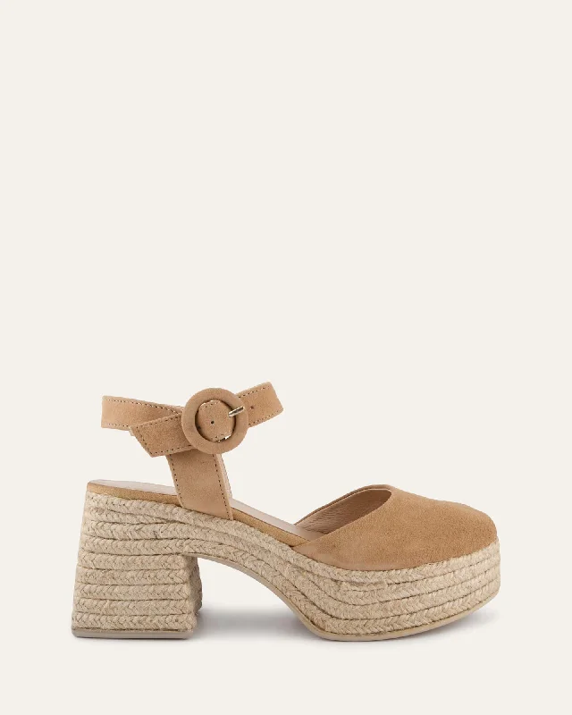 elegant women’s evening sandals -DINA HIGH HEEL ESPADRILLES LIGHT TAUPE SUEDE