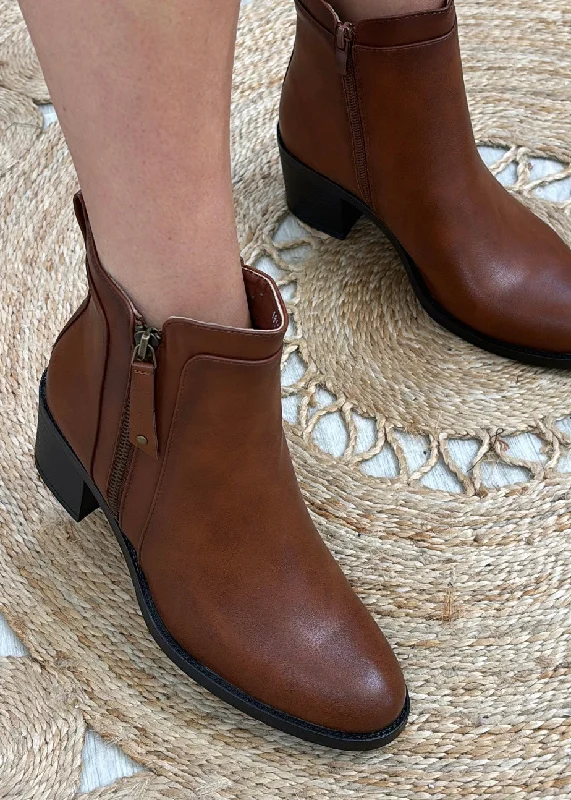 Libra Camel Side Zip Ankle Boots