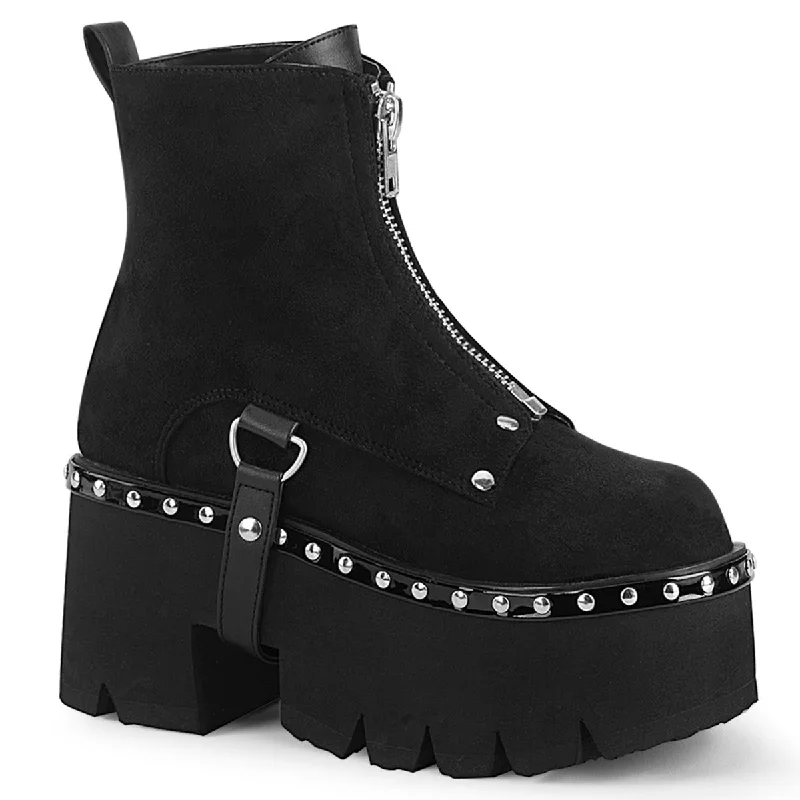 cute women’s slip-on shoes for casual wear -Demonia ASHES-100 | Black Vegan Suede & Leather Ankle Boots