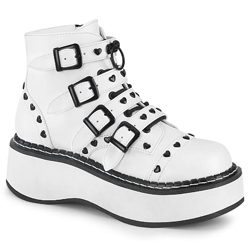 affordable women’s running shoes -Demonia EMILY-315 | White Vegan Leather Ankle Boots