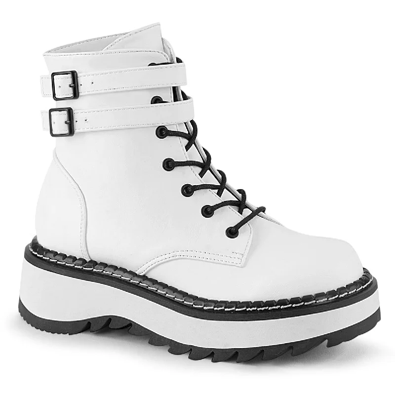 stylish boots for women’s winter wardrobe -Demonia LILITH-152 | White Vegan Leather Ankle Boots