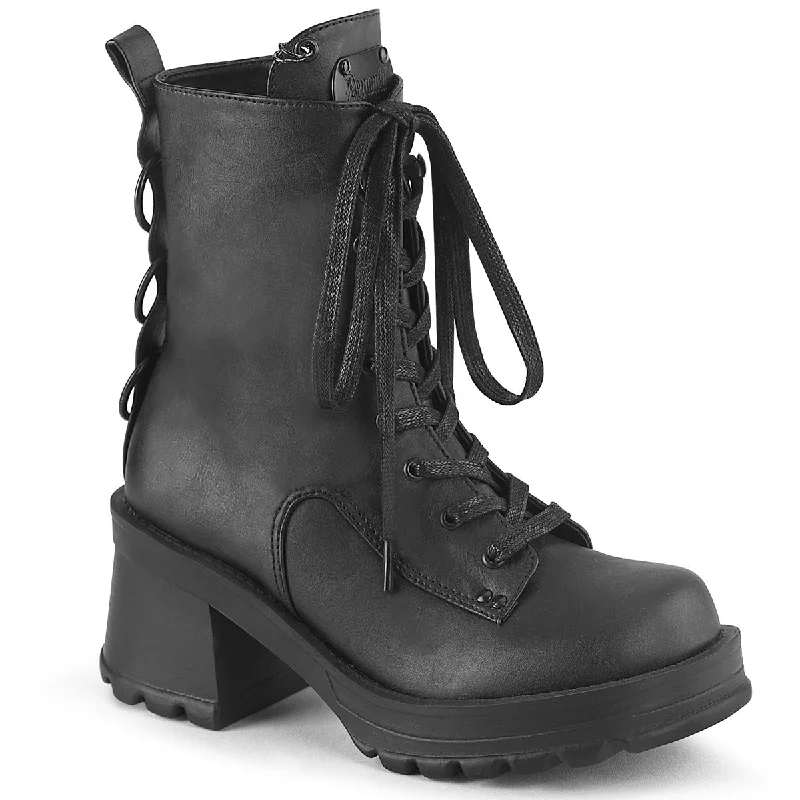 best women’s shoes for office outfits -Demonia BRATTY-50 | Black Vegan Leather Ankle Boots