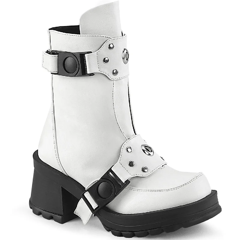 affordable women’s running shoes -Demonia BRATTY-56 | White Vegan Leather Ankle Boots