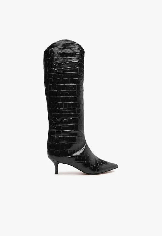 stylish women’s ankle boots for fall -Maryana Lo Crocodile-Embossed Leather Boot