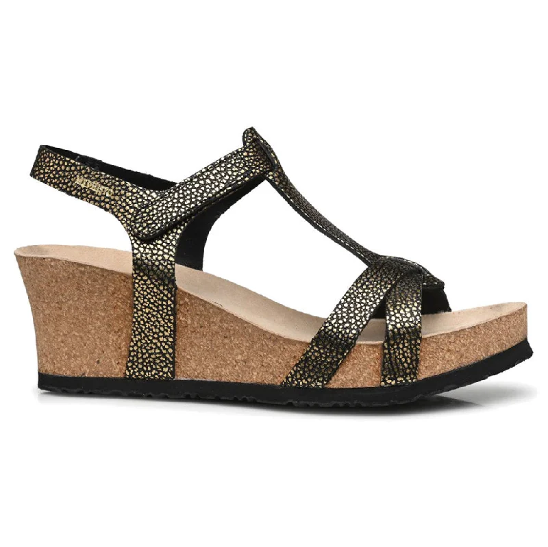 stylish women’s sandals for beach days -Liviane Full Grain Metallic Leather Women's Strappy Wedge Sandals