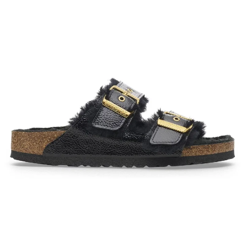 best women’s shoes for professional wear -Birkenstock Women's Arizona Shearling Eyelets Naplak Black Patent Leather