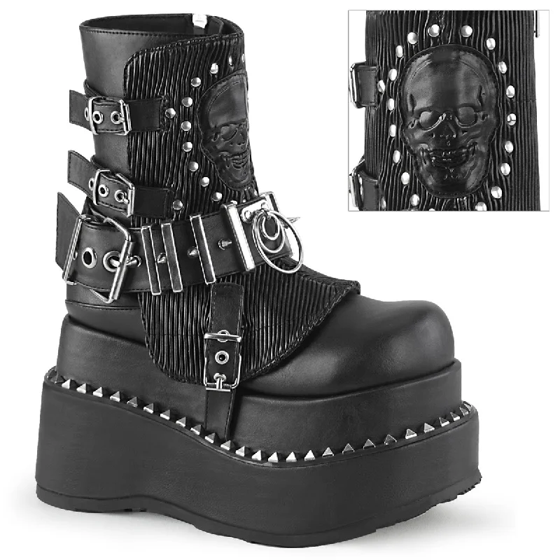 trendy women’s heels for parties -Demonia BEAR-150 | Black Vegan Leather Ankle Boots