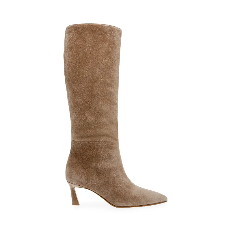 trendy women’s heels for parties -Lavan Boot TAUPE SUEDE