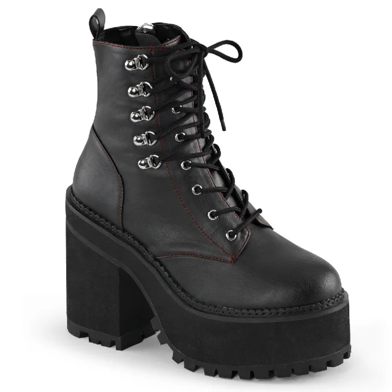 stylish women’s dress shoes for evening wear -Demonia ASSAULT-100 | Black Vegan Leather Ankle Boots