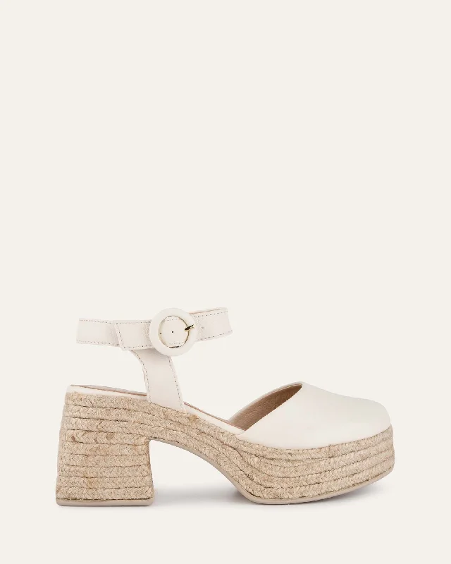 comfortable women’s shoes for walking all day -DINA HIGH HEEL ESPADRILLES OFF WHITE LEATHER