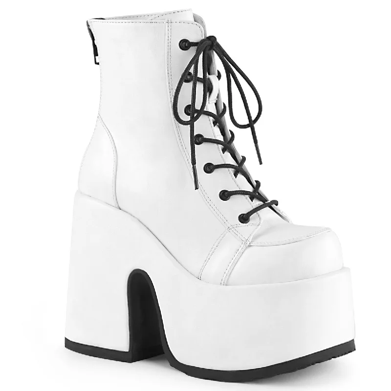 elegant women’s shoes for evening events -Demonia CAMEL-203 | White Vegan Leather Ankle Boots