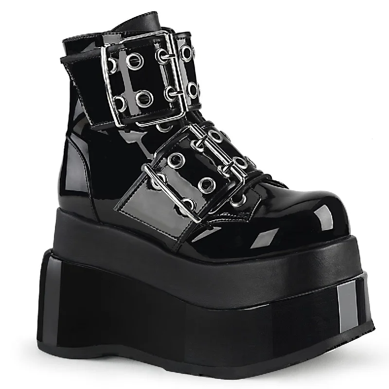 comfortable women’s athletic shoes -Demonia BEAR-104 | Black Patent Vegan Leather Ankle Boots