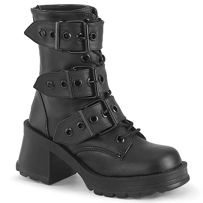 chic women’s boots for winter outfits -Demonia BRATTY-118 | Black Vegan Leather Ankle Boots