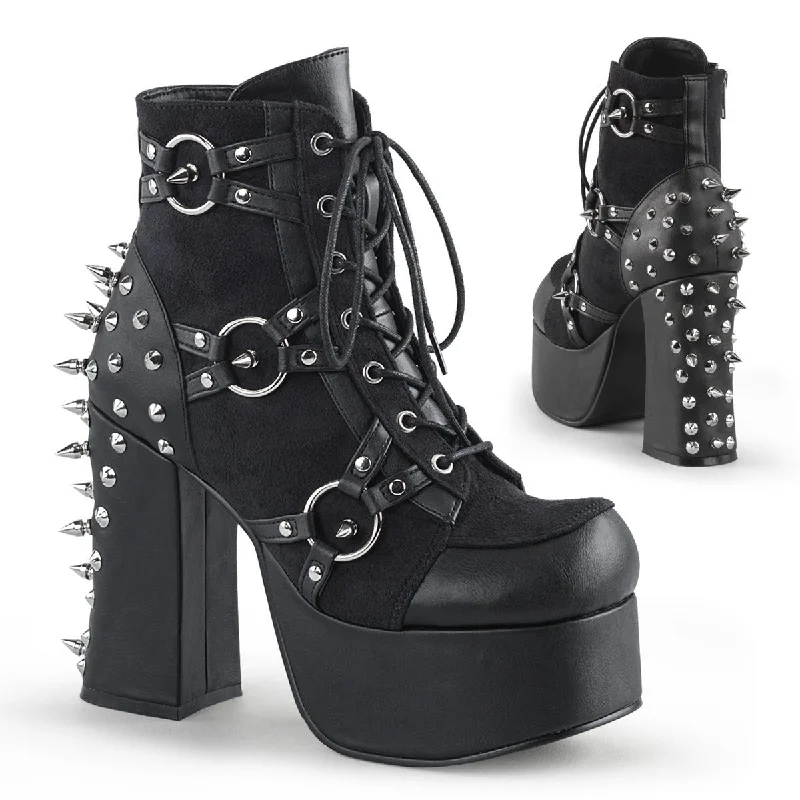 fashionable boots for women’s winter outfits -Demonia CHARADE-100 | Black Vegan Leather & Suede Ankle Boots