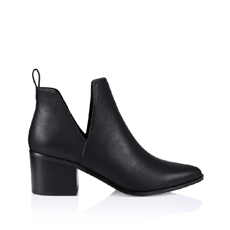 trendy wedges for women’s dressy outfits -Fierce Cut Out Ankle Boots - Black Softee