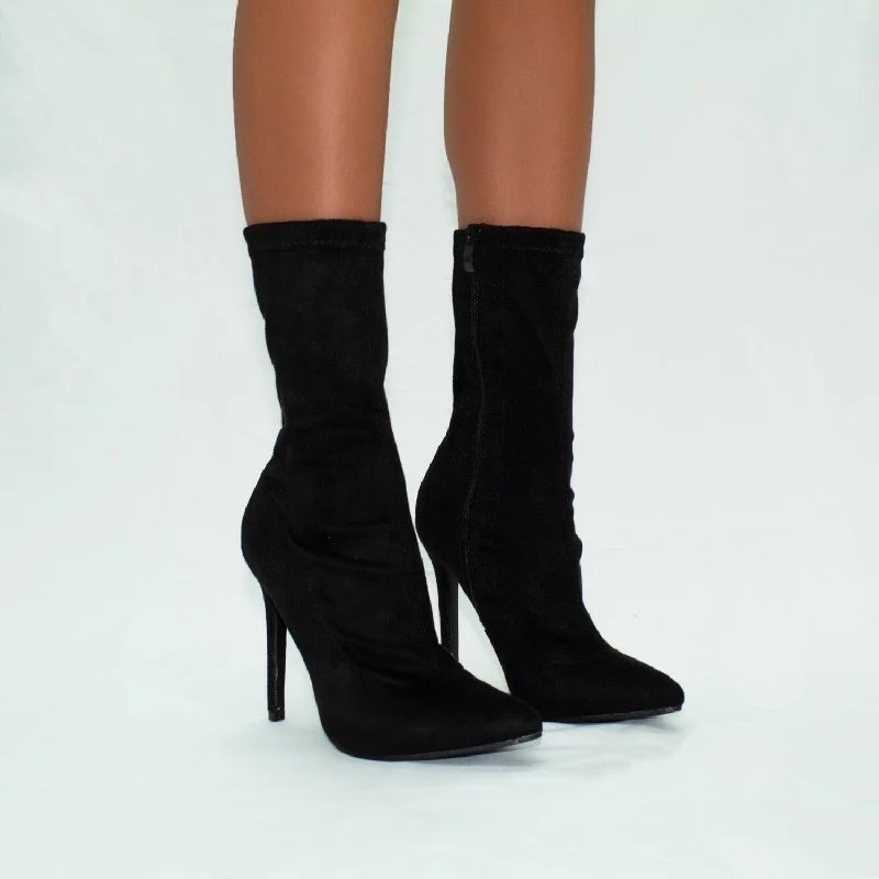 best women’s shoes for running errands -Turner - Black Lycra Zip Up Stilletto Heel Ankle Boots