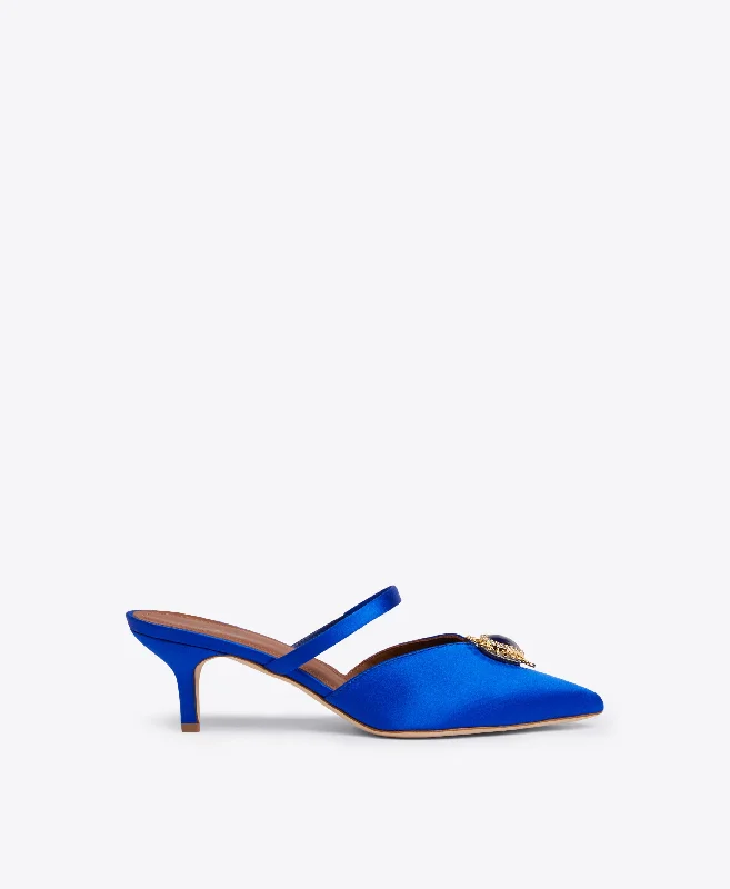 best women’s shoes for summer parties -Marla 45 Blue Satin Mules