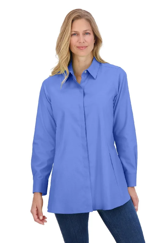 affordable women’s clothing online -Cici Pinpoint No Iron Long Sleeve Tunic, Cornflower