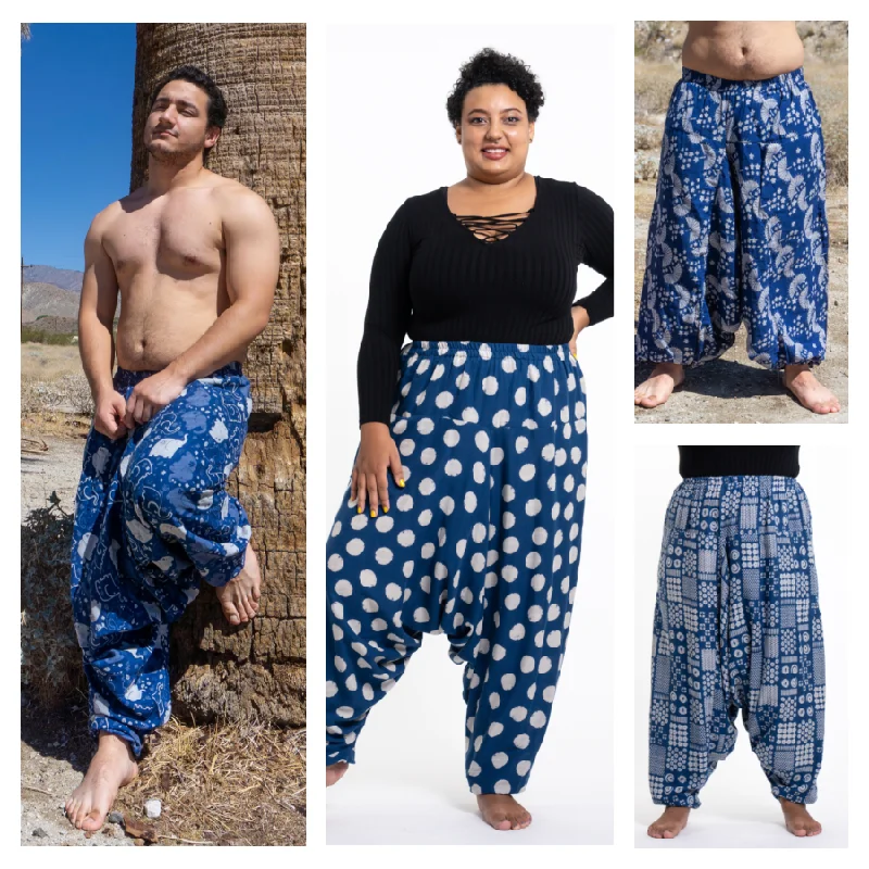 trendy summer clothing for women -Assorted Set of 4 Plus Size Low Cut Cotton Harem Pants in Indigo