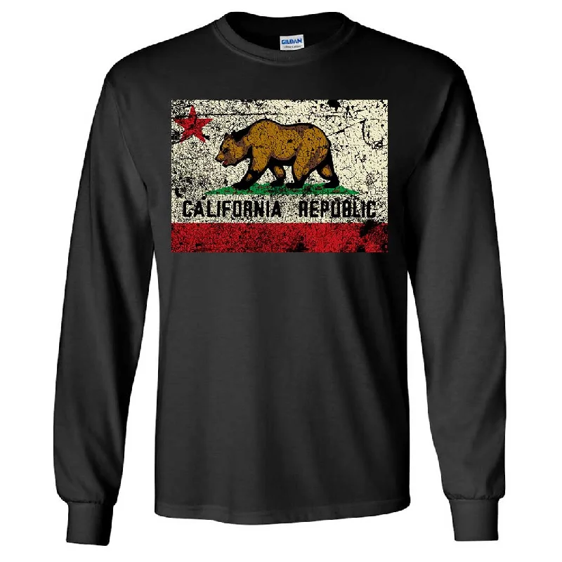 trendy women’s clothing for work meetings -California State Flag Distressed Long Sleeve Shirt