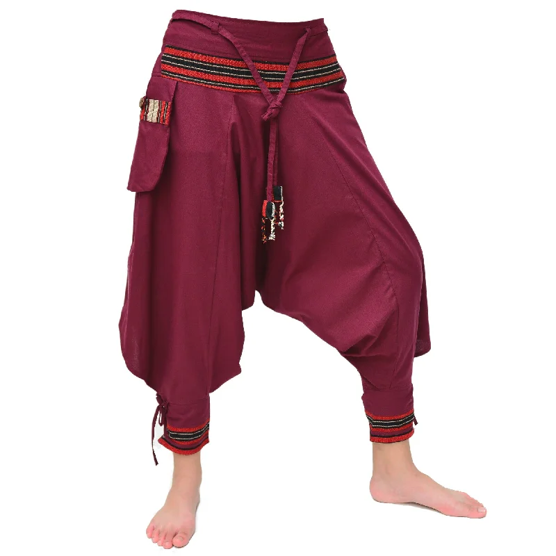 stylish women’s business suits -Samurai Pants Harem Pants Ninja Pants Men Women Marsala Red