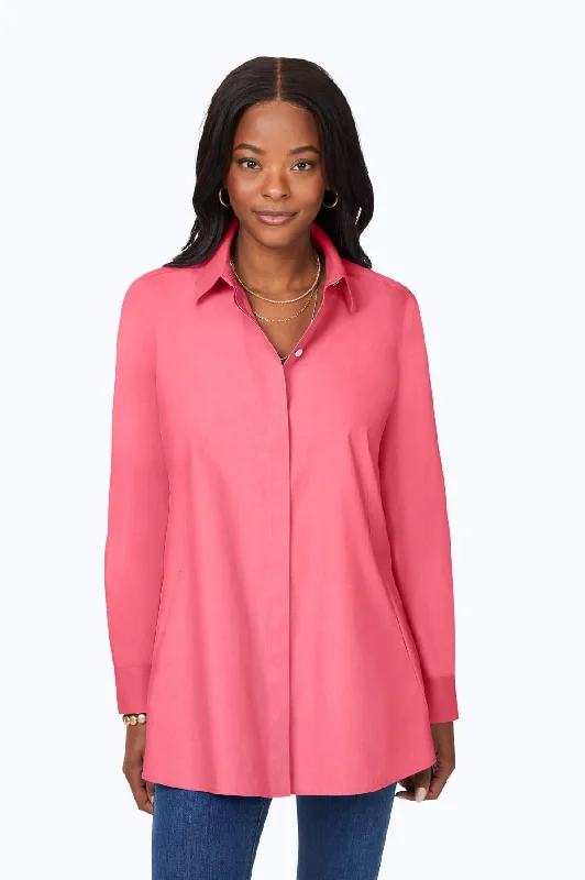 casual clothes for women’s weekend style -Cici Pinpoint No Iron Long Sleeve Tunic, Rose Red