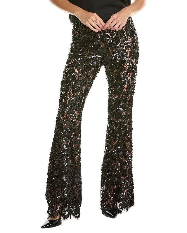 comfortable women’s clothing for travel -Michael Kors Collection Floral Lace Silk-Lined Bootcut Pant