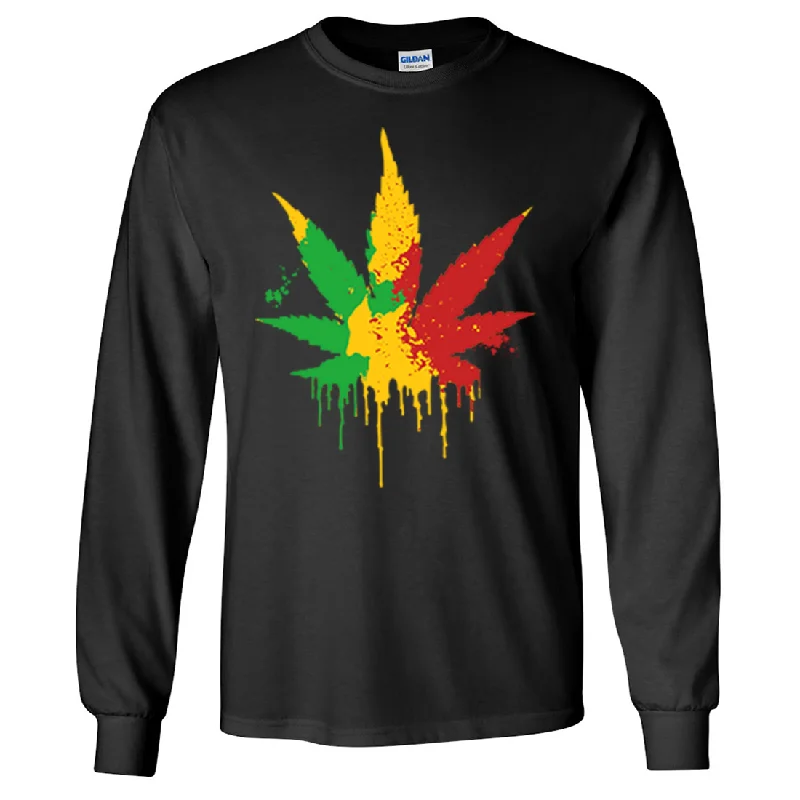 chic women’s blouses for professional style -Rasta Pot Leaf Long Sleeve Shirt