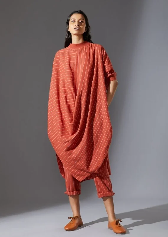 trendy workout clothing for women -Cotton Cowl Dress-Rust