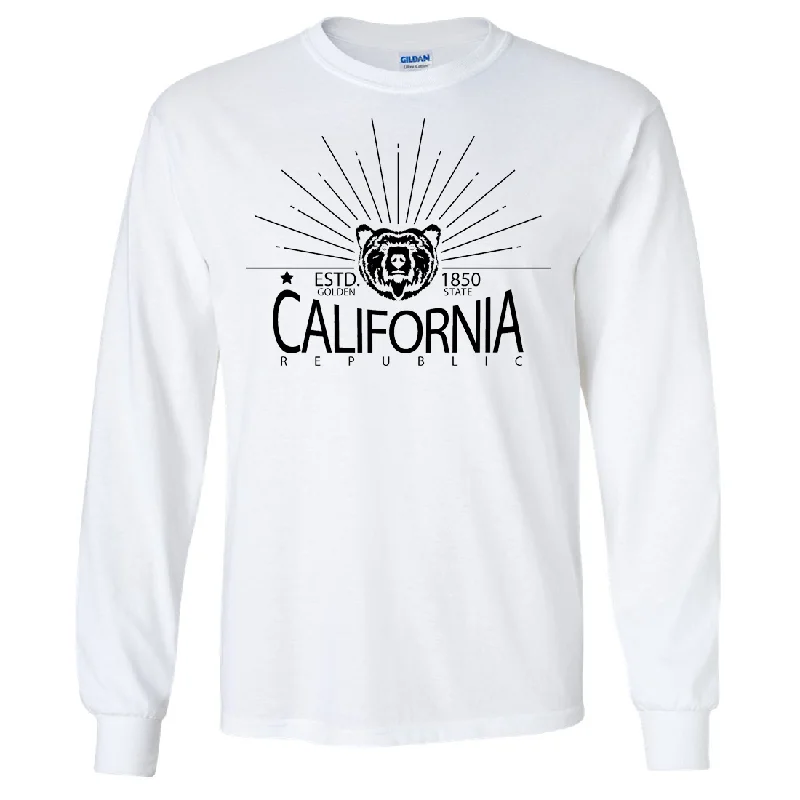 trendy women’s clothing for work meetings -California Golden State Black Print Long Sleeve Shirt