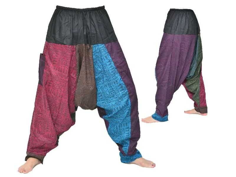 trendy women’s clothing for work meetings -Unique Harem Pants Lounge Pants Aladdin Pants Men Women Patchwork