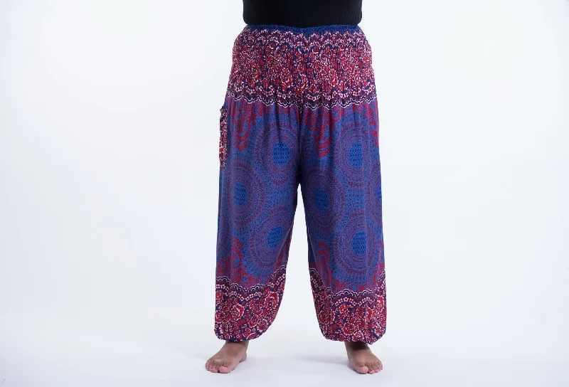 boho-chic women’s clothing for summer -Plus Size Geometric Mandalas Unisex Harem Pants in Blue