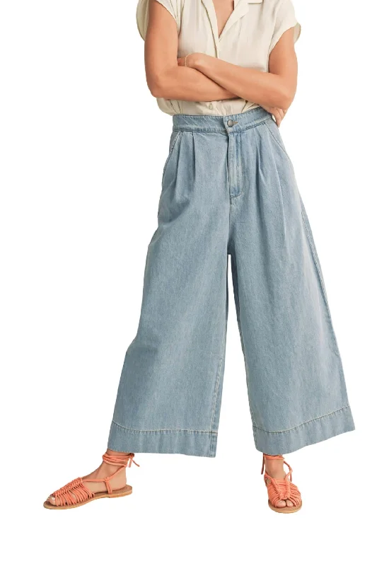 bohemian women’s clothing for festivals -Wide Leg Crop Jeans In Denim