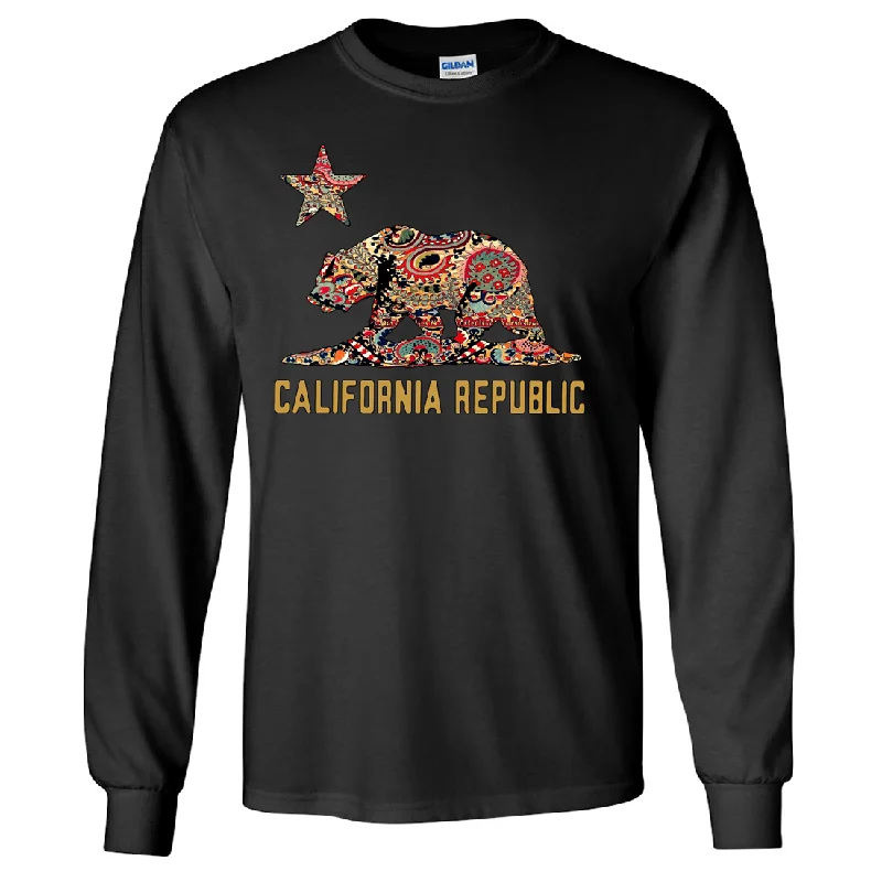 trendy workout clothing for women -California Republic Paisley Bear Long Sleeve Shirt