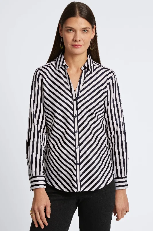 classic women’s jackets for work -Mary No Iron Stripe & Gingham Shirt