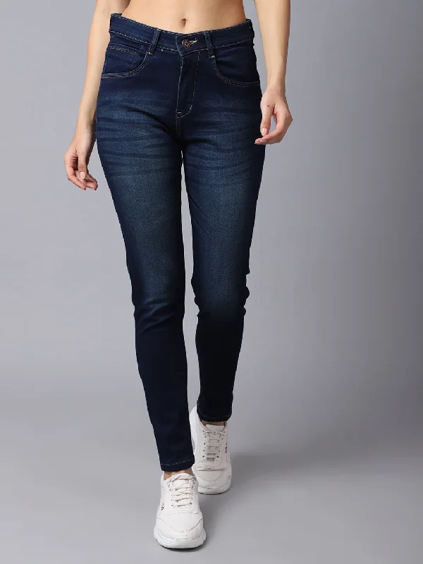 affordable women’s summer clothing -Women's Casual Skinny Fit Dark Mercerised Blue Light Fade Mid rise Jeans