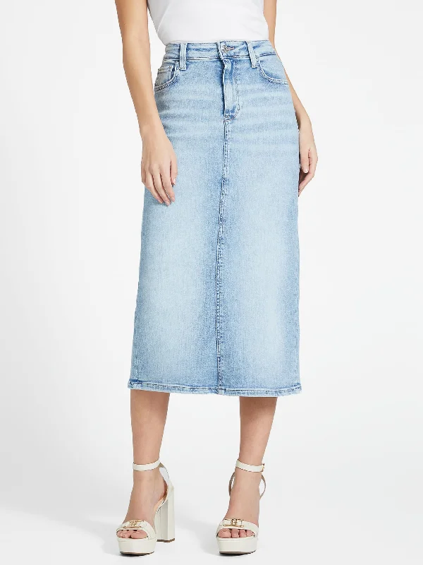 affordable women’s dresses for weddings -Tee Denim Midi Skirt