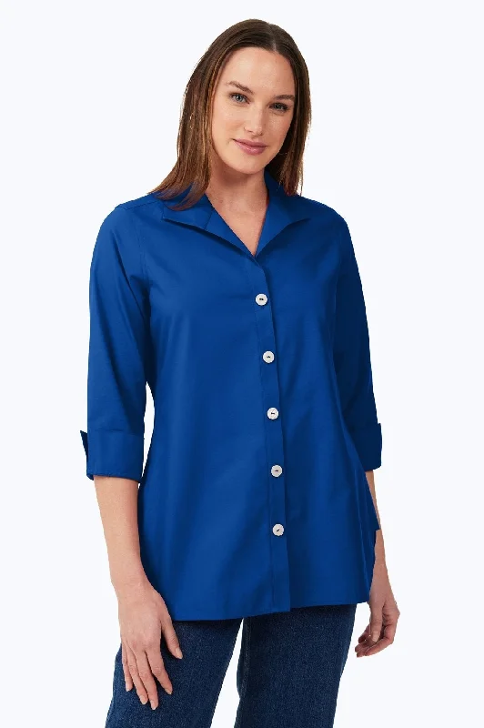 best women’s clothing brands for fall -Pandora Pinpoint No Iron 3/4 Sleeve Tunic, Royal Blue