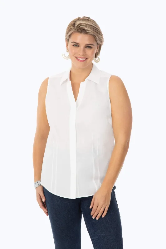 trendy summer clothing for women -Taylor Plus Essential Stretch No Iron Sleeveless Shirt