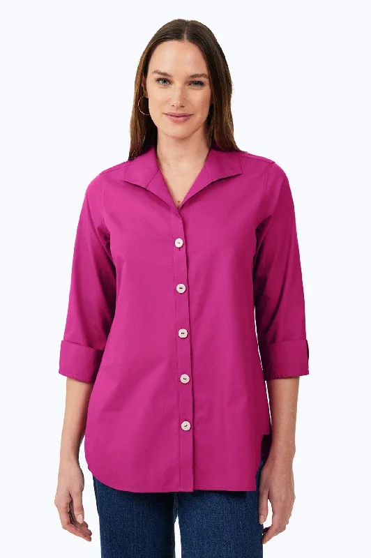 chic women’s blouses for professional style -Pandora Pinpoint No Iron 3/4 Sleeve Tunic, Fuchsia