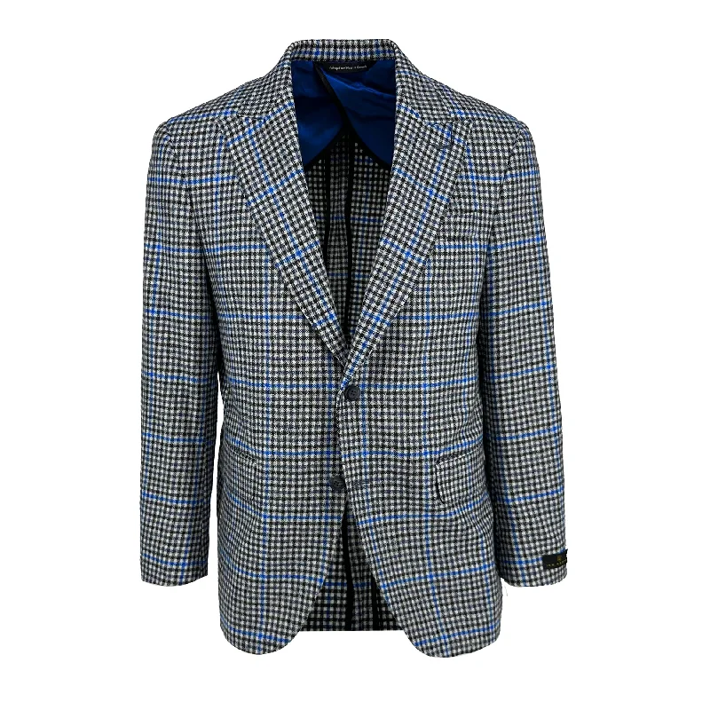 cute women’s jackets for cool weather -Houndstooth Sport Coat with Blue Windowpane