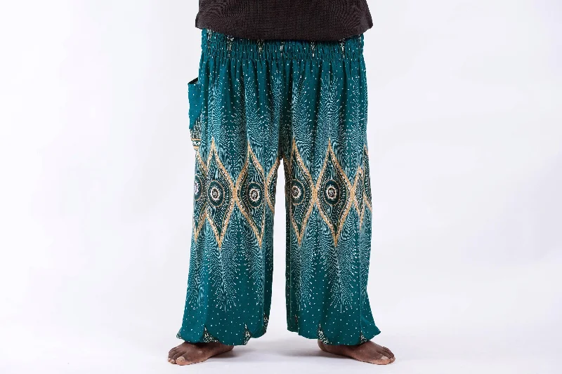 stylish tops for women’s office fashion -Plus Size Diamond Peacock Unisex Harem Pants in Turquoise