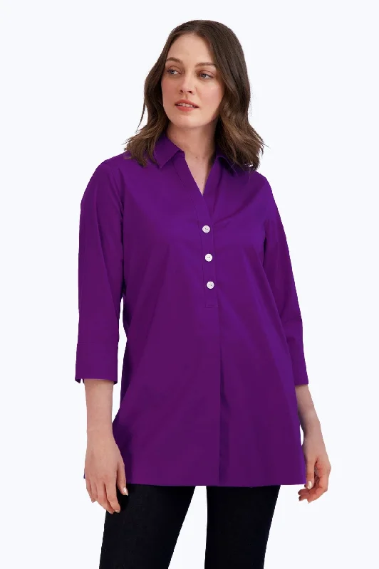 comfortable women’s dresses for work -Pamela Stretch No Iron 3/4 Sleeve Tunic, Orchid