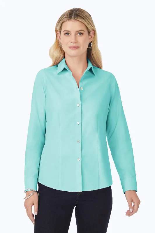 stylish women’s shirts for casual outfits -Dianna Pinpoint No Iron Long Sleeve Shirt, Oceanside