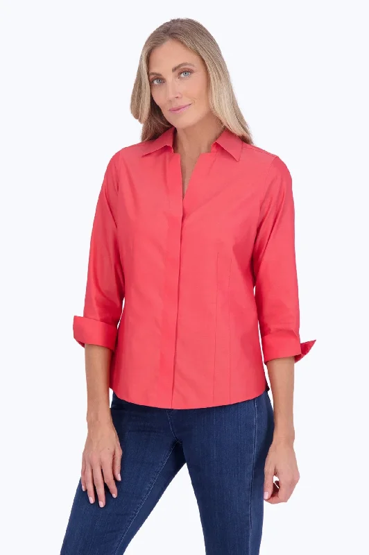 unique women’s dresses for special events -Taylor Pinpoint No Iron 3/4 Sleeve Shirt, Simply Red