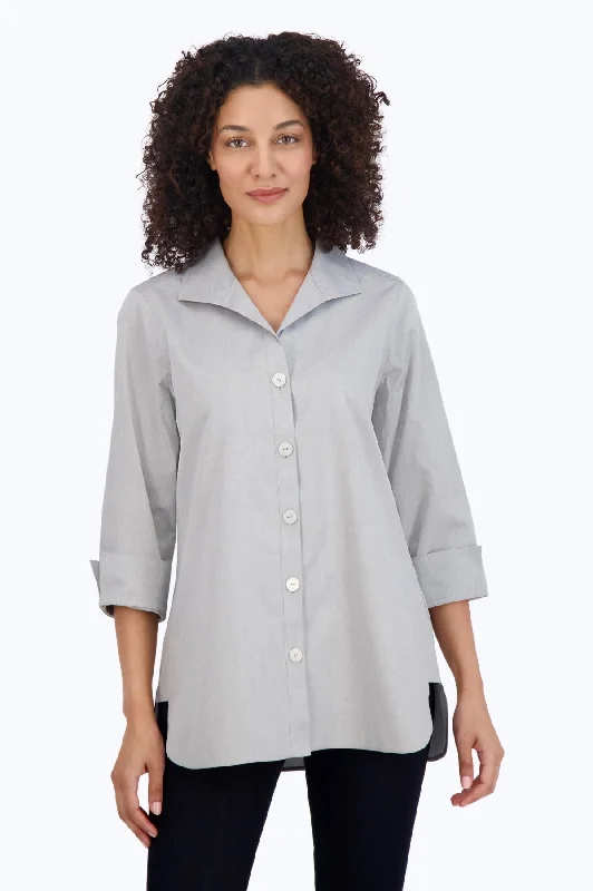 casual and chic women’s clothing sets -Pandora Pinpoint No Iron 3/4 Sleeve Tunic, Silver