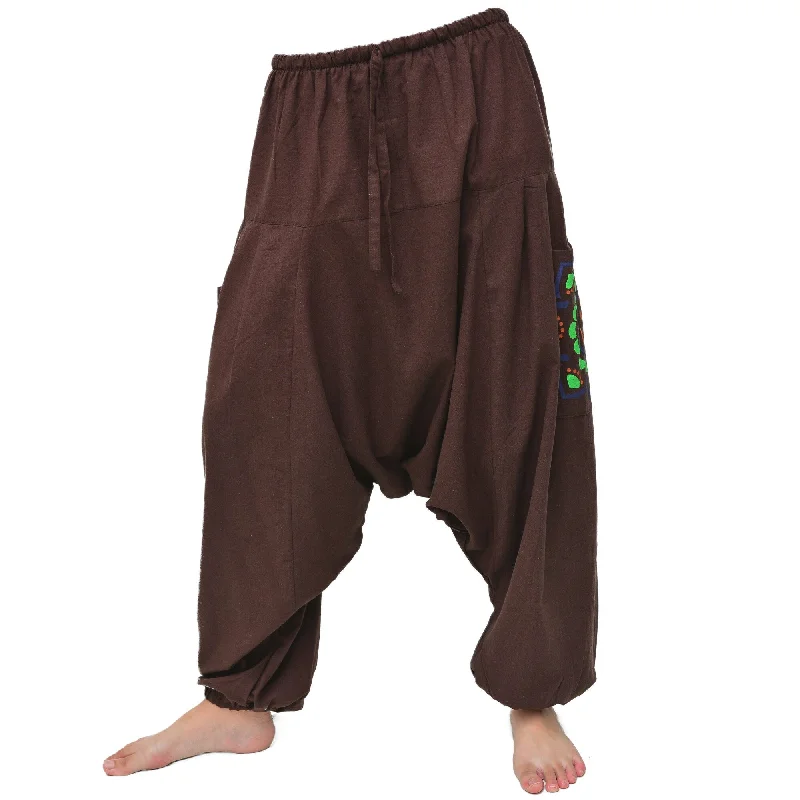 fashionable women’s winter coats -Harem Pants Men Women Lounge Pants ॐ print Brown