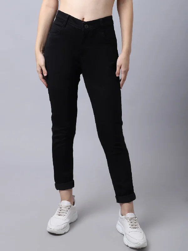 trendy summer clothing for women -Women's Casual Skinny Fit Black No Fade Mid rise Jeans