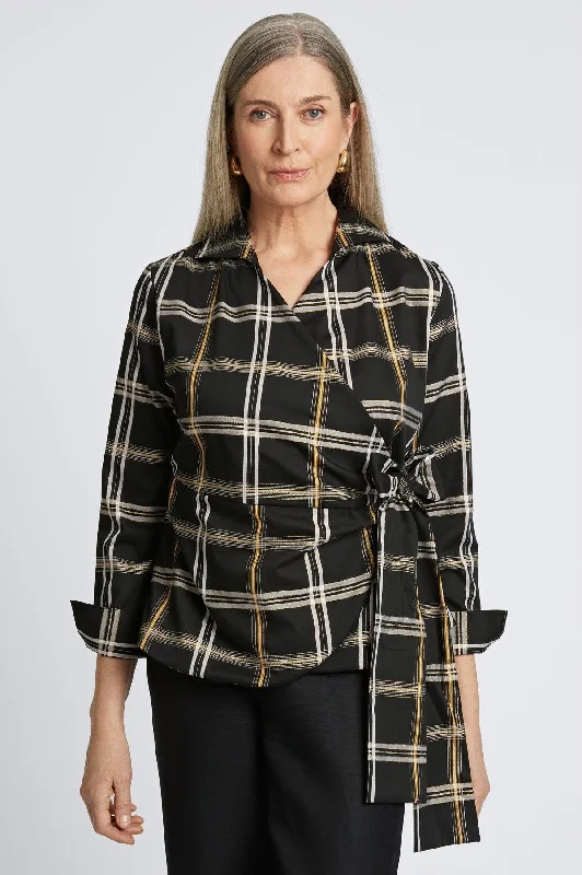 chic women’s office wear outfits -Salina No Iron Gold & Silver Lurex Plaid Shirt